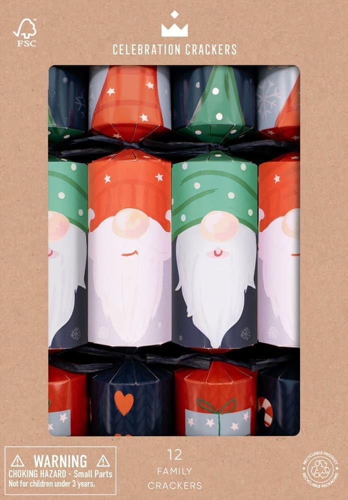 Celebration Crackers Eco Friendly Family Cube Range Christmas Crackers - Tray of 12 x 12 Inch - Luxury Deluxe Christmas Cracker - FSC Mix - Festive Gonk
