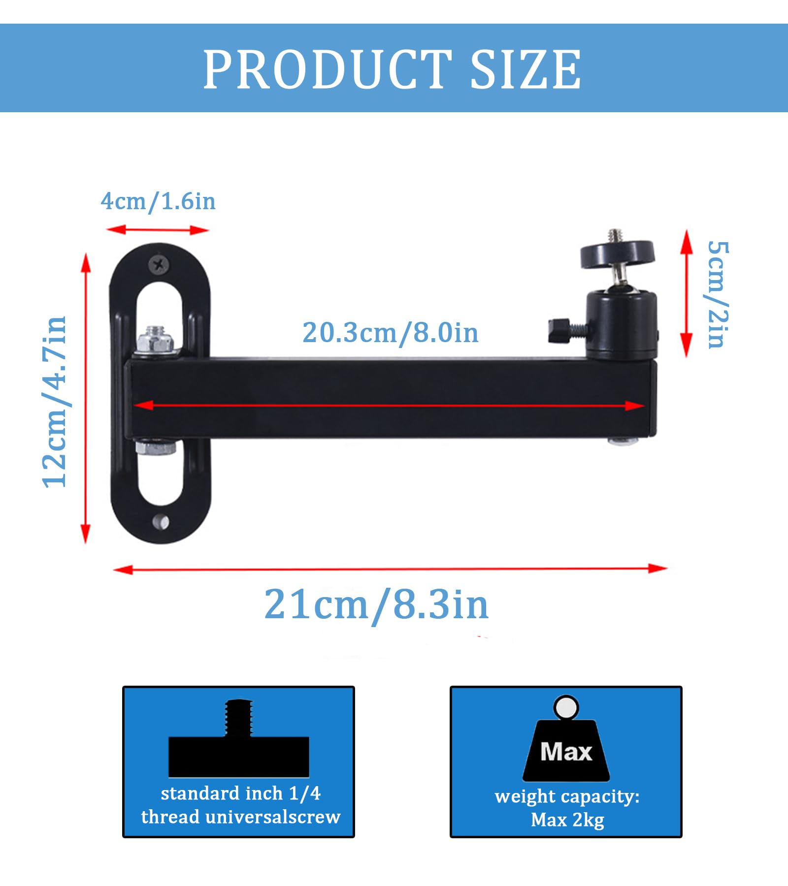 Supporto per Proiettore a Parete con Vite da 1/4", Rotazione 360°, Inclinazione e Orientamento Regolabili, Compatibile con la Maggior Parte dei Proiettori per Casa e Ufficio