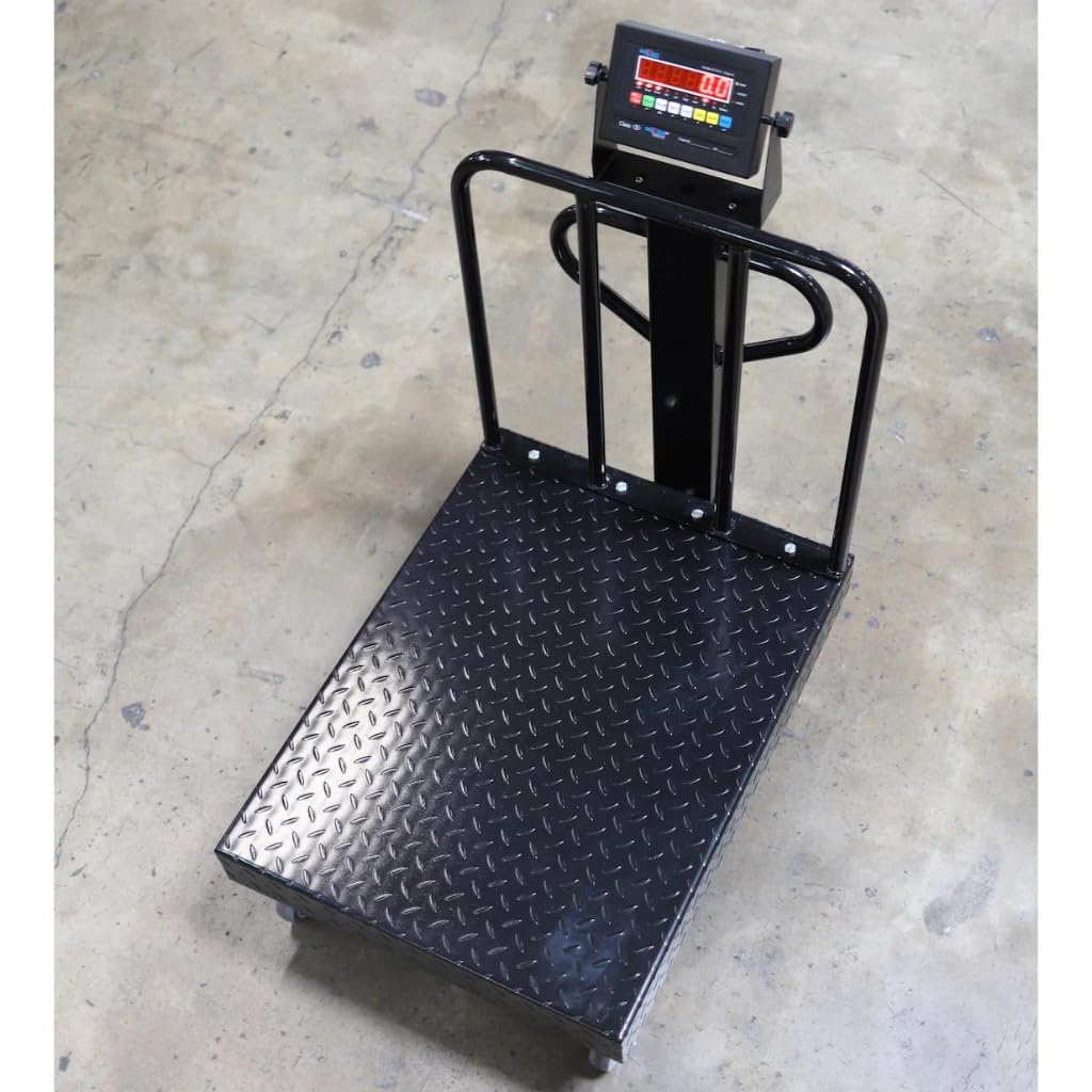 SellEton SL-915-BWD NTEP/Legal for Trade Diamond Plate Bench Scale with Wheels and Backrail + Software (18” x 24”, Cap: 500 lb x 0.1 lb)