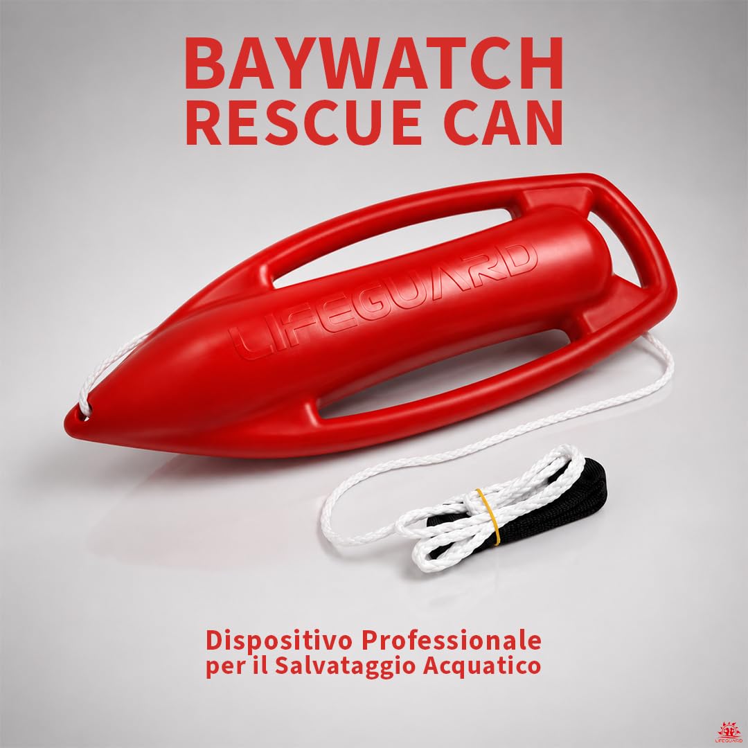 LIFEGUARD Italia Baywatch Rescue Can Salvagente Professionale da Bagnino con Fune e Maniglie
