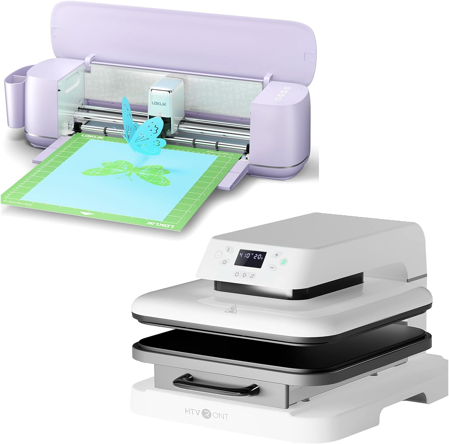 【Premium Bundle】 Auto Heat Press Machine 15 x 15 + Cutting Machine Lavender Purple with 5X Cutting Force, Cuts 100+ Materials, AI Painting, Smart Die Cutting Machine for All Crafts, Cards, 3D Arts