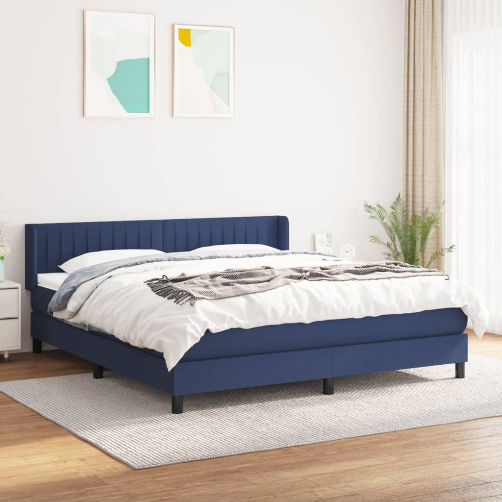 Letto a molle con testiera regolabile in altezza, materasso a molle insacchettate e coprimaterasso, blu, 160 x 200 cm, rivestimento in tessuto, supporto di media rigidità per chi dorme sulla