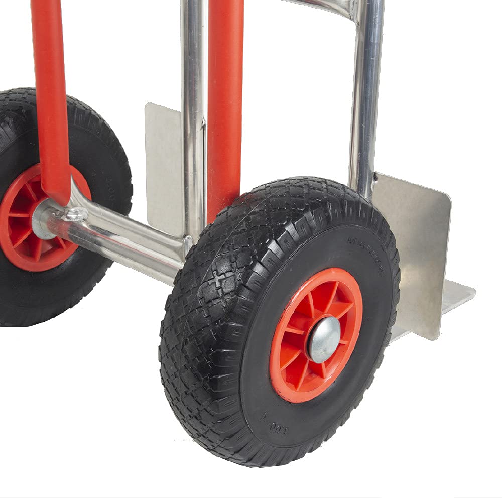 Trestles Profi Sackkarre Alu Aluminium Vollgummireifen Sackkarren Transportkarre Treppensackkarre S04 Alu | 150kg Tragkraft | Treppenrutschkufen | Radschutz | große Schaufel | Sicherheitsgriffe