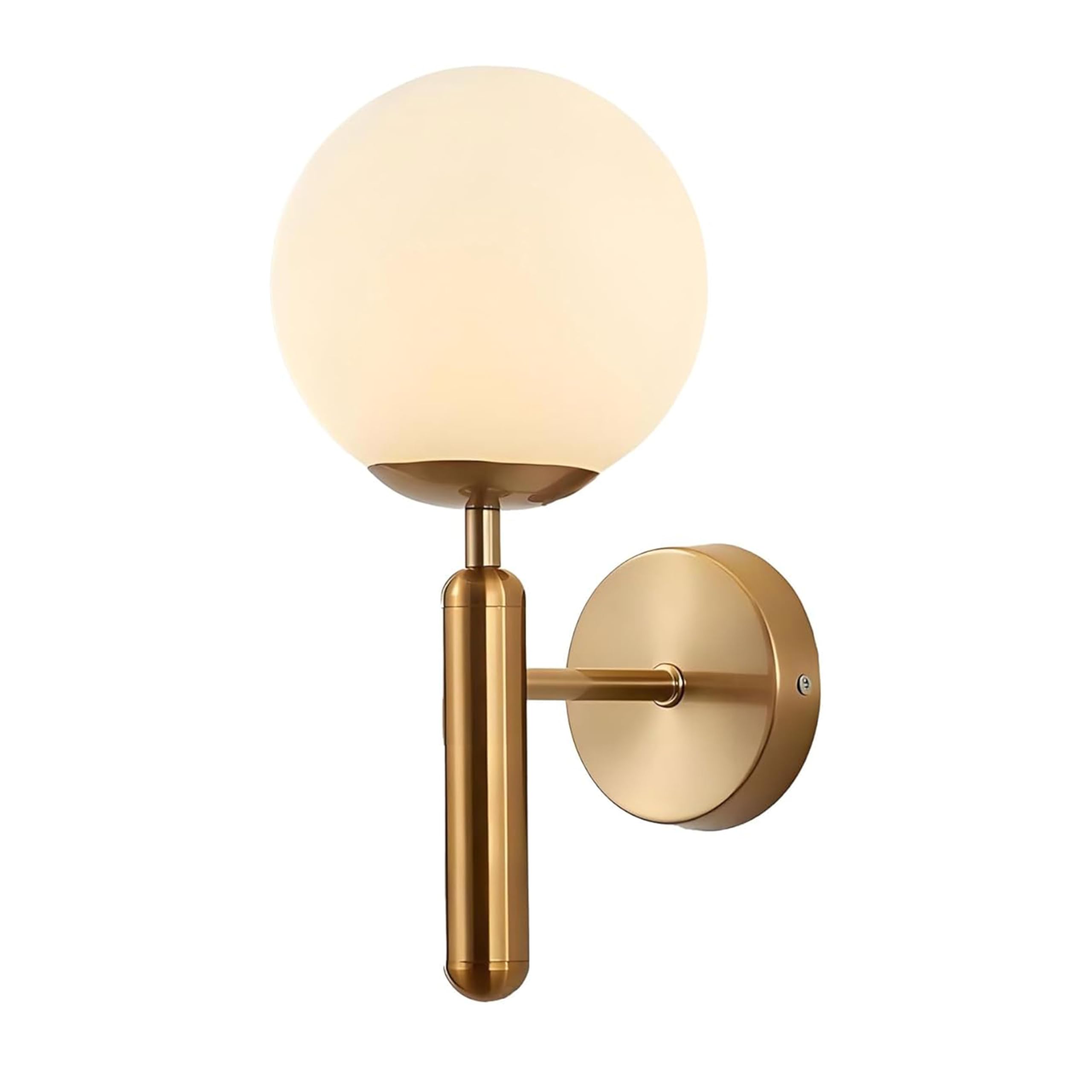 EKSED Aplique de pared con bola de cristal blanco de 150 mm, globo de cristal blanco con lámpara de pared con base dorada de latón (Oro)