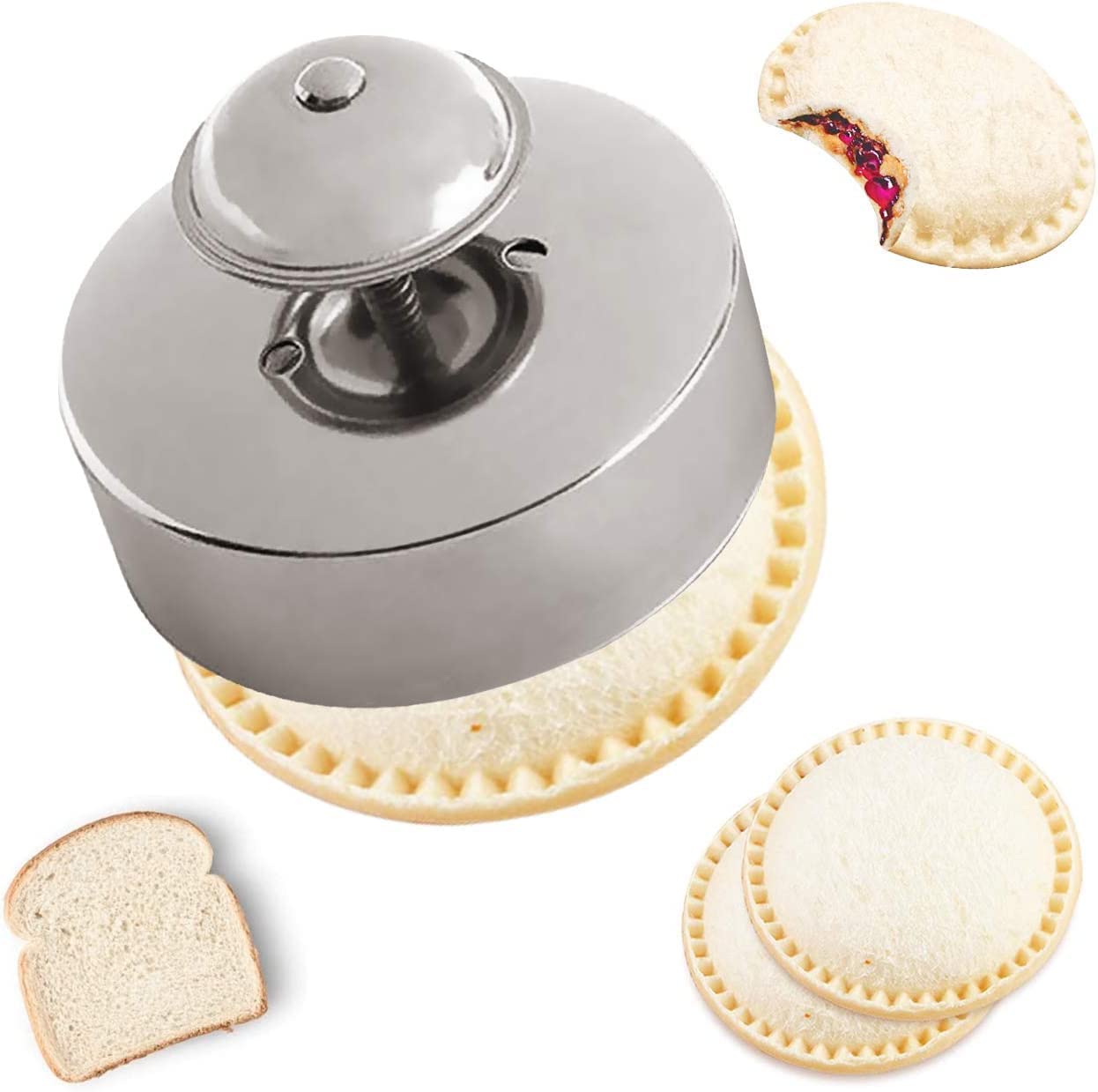 3.54 Inch Stainless Steel Round Sandwich Cutter and Sealer, Decruster for Bento Box Lunch, Kids, Boys and Girls
