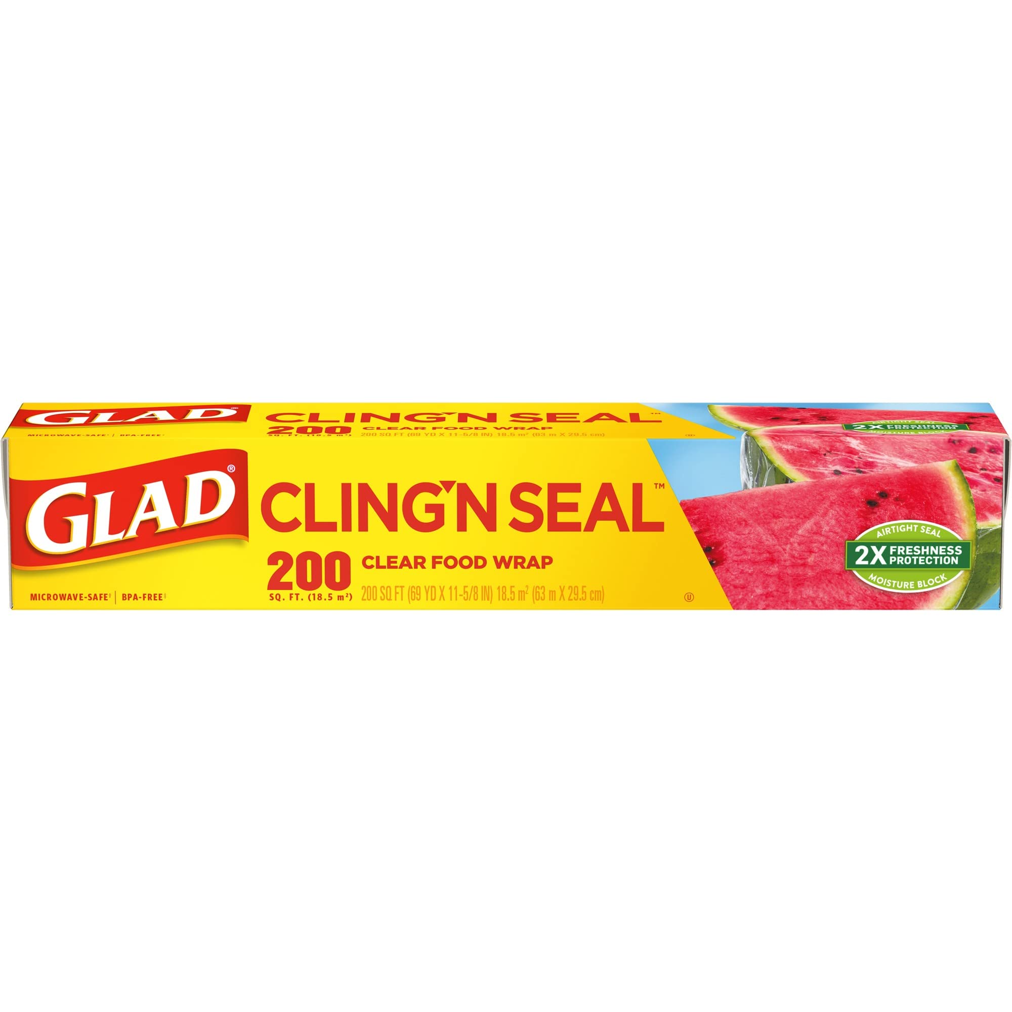Glad Cling N Seal Plastic Food Wrap, 200 Square Foot Roll (Package May Vary)