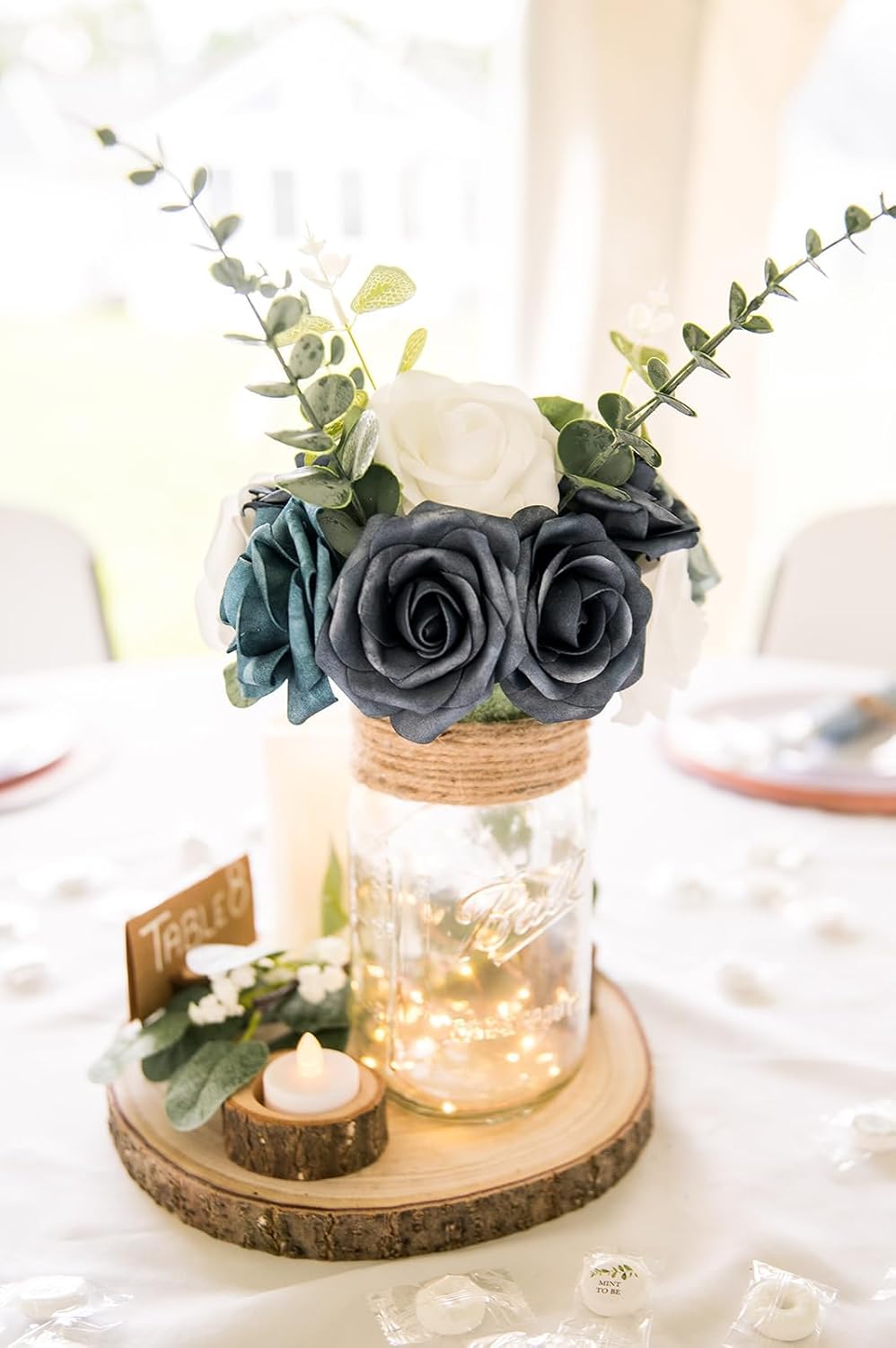 DuHouse 25Pcs Artificial Flowers Foam Roses with Stems(Dusty Blue) image 2