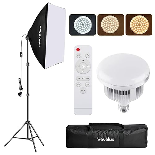 Softbox Lighting Kit LED Photography 3000K-6600K&1-100% Dimmable, Studio Softbox 50x70cm with Carrying Bag, Portraits Product Video Photography Lighting Kit (1 X 45W SOFTBOX) - 1x45W