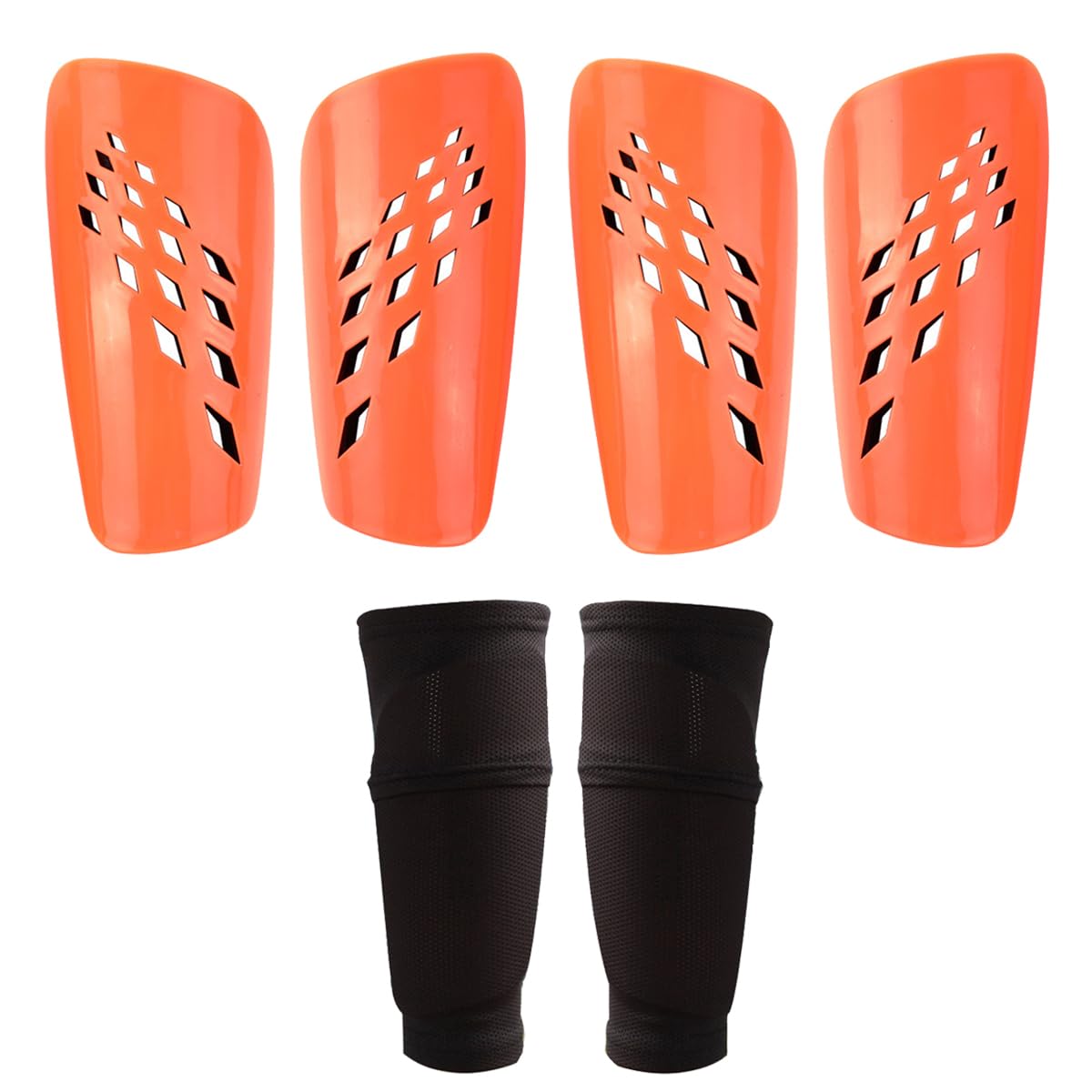 FIBOGOUP 2 Paar Schienbeinschoner Fussball - Mit Optimierter Einstecktasche - Anti-Rutsch Stutzen - Schienbeinschoner Kinder Fussball (orange L)