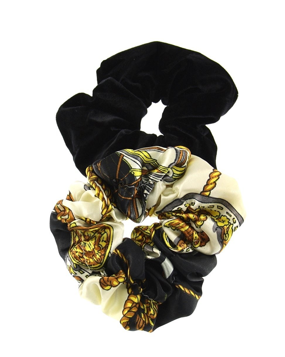 Zac's Alter Ego Set of 2 Hair Scrunchies -Crinkled Chain Link & Rope and Velvet