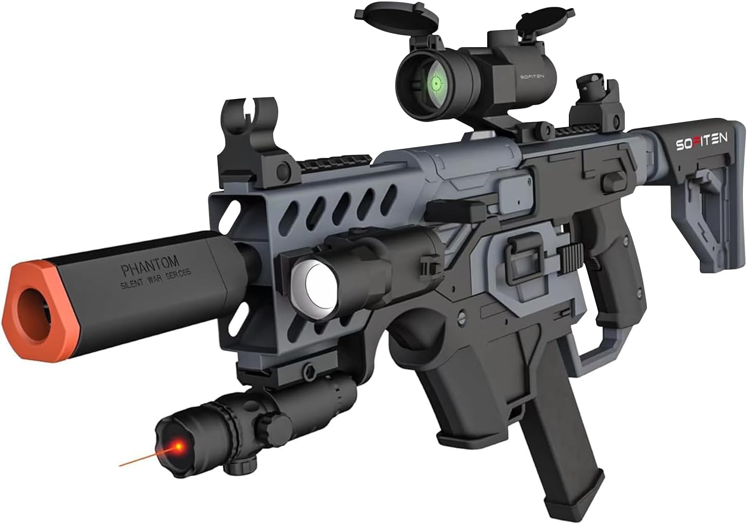 SOFITEN Toy Gun Automatic Sniper Rifle with Tactical Vest Kit, Scope Toy Foam Blaster Dart Toys with 120 Darts IR and Flashlight Shooting Outdoor Activity Game Birthday Xmas Gift for Kids Age 8+