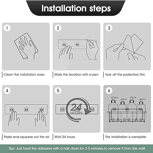 Miniatura 5 de Organizador de ducha adhesivo, paquete de 5 unidades de organizador de ducha colgante para baño, estantes sin taladrar con organizador de jabón y