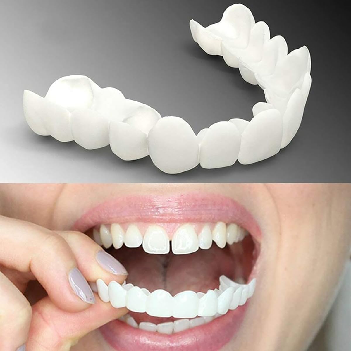 Wttfc Fake Teeth, 2 Pairs Clip in Veneers Teeth, False Teeth Veneers Top And Bottom, Clip on Veneers, Veneers False Teeth for Men And Women Regain Confidence Smile