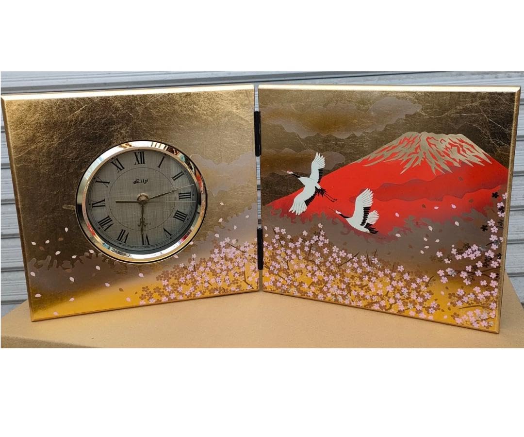 Amazon.co.jp: 山中漆器 箔工芸 屏風時計 飛翔富士 管理.KTSS : ホーム 
