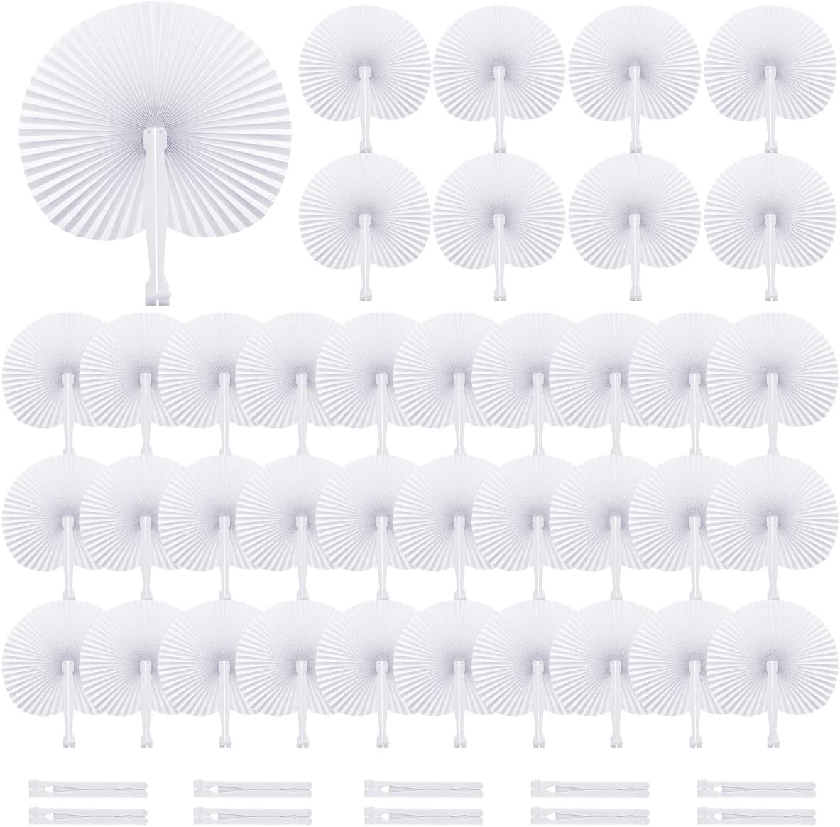 iZoeL Hand Fans Wedding 48 Pcs White Fans Wedding Fans Round Wedding Guests Gift Wedding Decoration Vintage Fans