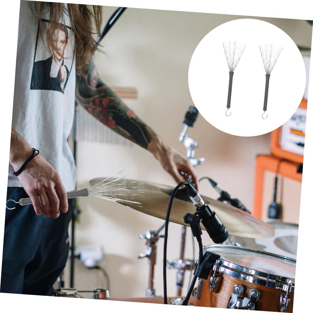 BESPORTBLE 2pcs Stainless Steel Wire Drum Brush Retractable Brush for Drums and Percussion