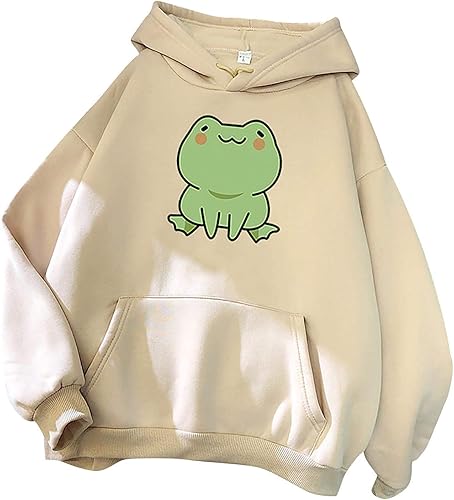 Attine Linda sudadera con capucha de rana para mujeres, adolescentes y niñas, sudadera de manga larga con estampado de rana Kawaii con bolsillo