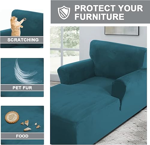 Miniatura 2 de Funda de terciopelo para tumbona, funda elástica para sofá para sala de estar, funda para sillón con doble brazo, lavable a máquina (verde azulado)
