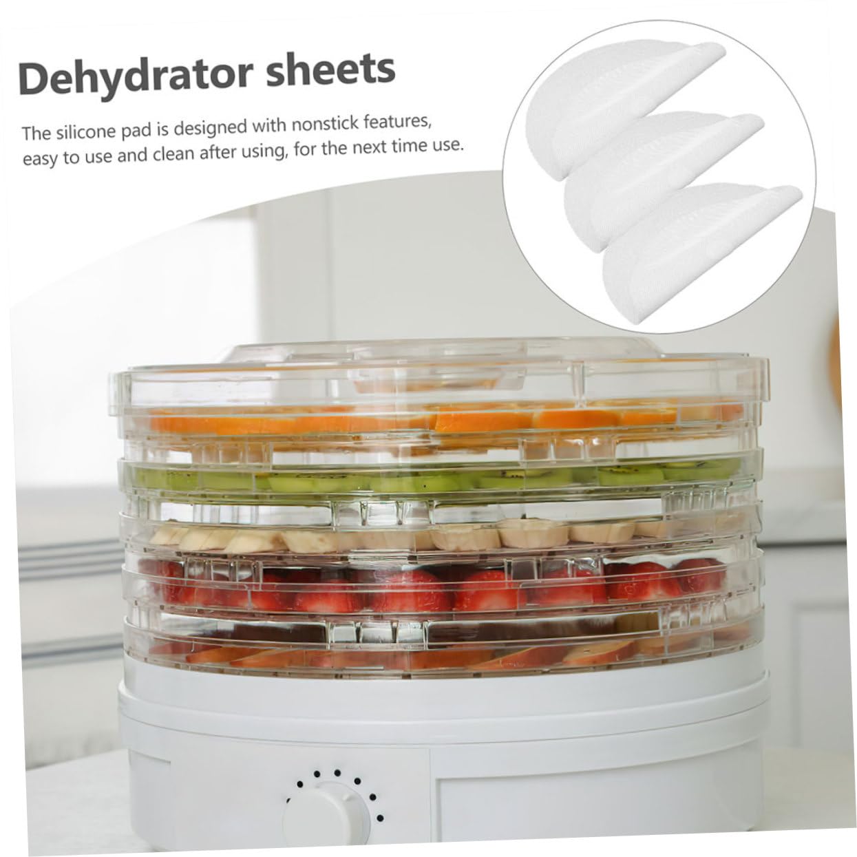 Ciieeo 2sets Silicone Dehydrator Sheets Round Food Dryer Mats for Easy Drying of Fruits Vegetables and Meat Reusable Non Stick Silicone Trays for Dehydrators 2pcs*2