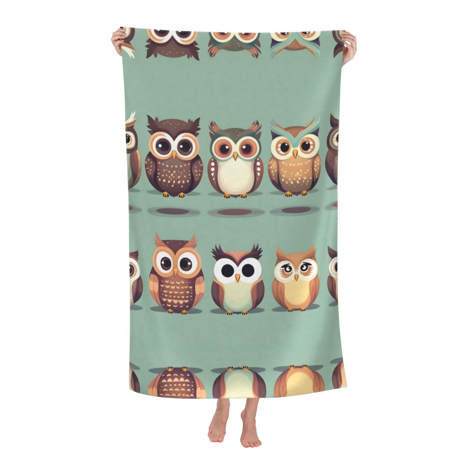 Oazcvbnn Women's White Cartoon Owls Cute Print Adult Beach Towel Summer Travel Pool Vacation Swimming Fitness Outdoor Adventures