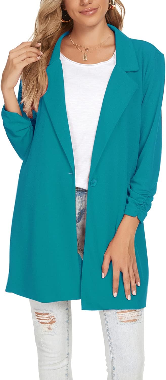 Unifizz Women's 3/4 Sleeve Stretchy Open Front Lightweight Work Office Blazer Jacket with Plus Size - Turquoise Green, Size L - Image 7