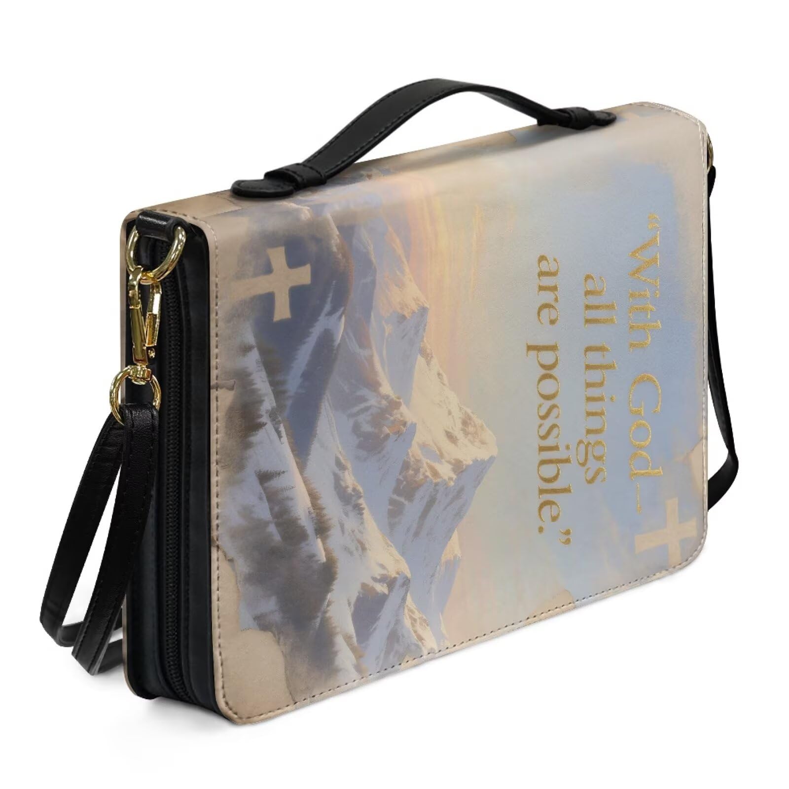 Kuiaobaty Lord Quote Print Leather Bible Bag Carrying Book Case for Women Men, Inspired God Quotes Bible Cover Case with Inside Pen Slots,XL