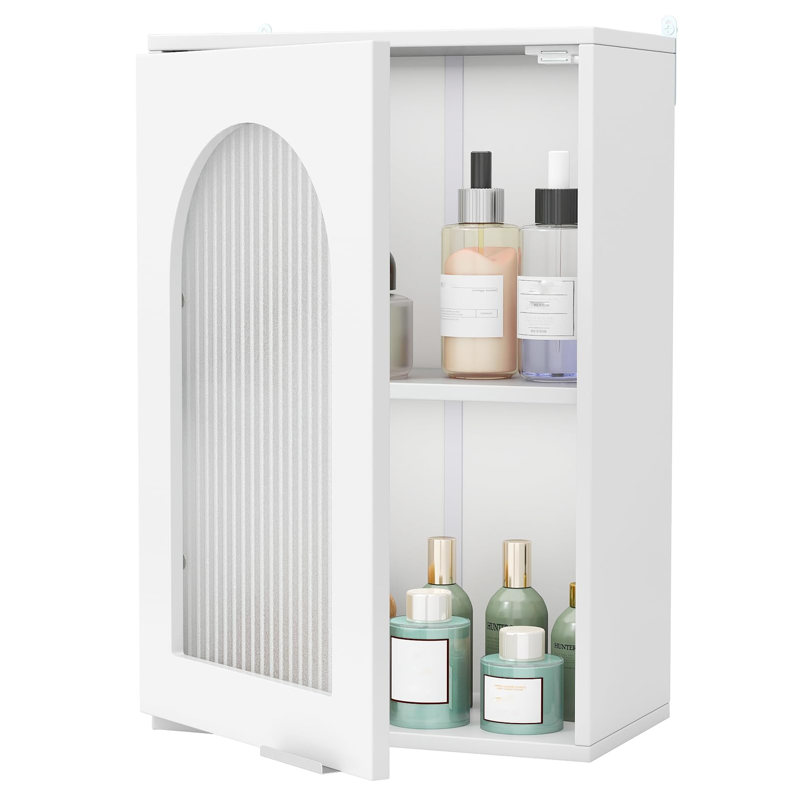 RELAX4LIFE Bathroom Wall Cabinet, Wall-Mounted Storage Cupboard with Tempered Glass Door and Adjustable Shelf, Wooden Medicine Cabinet Organizer Unit for Laundry Room Living Room Kitchen Entryway