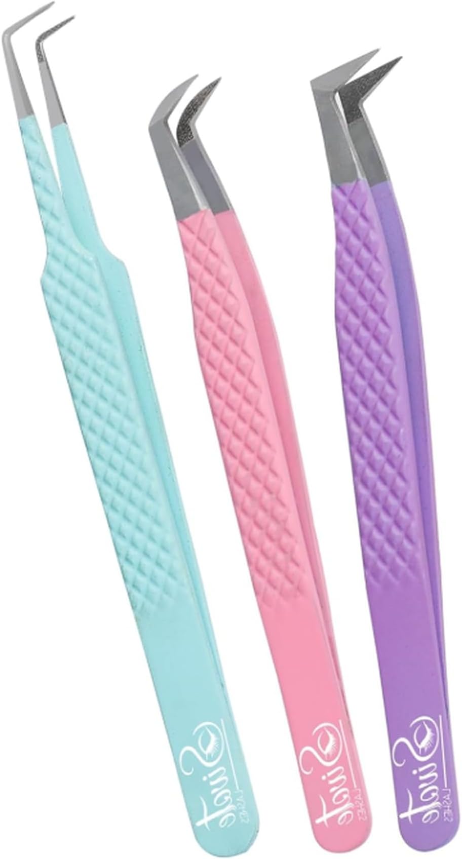 SIVOTE Lash Tweezers for Eyelash Extensions Fiber Tips, Set of 3, Volume, Volume Boot, 90 Degree Tweezers, Pastel Colors