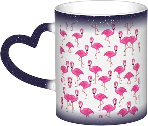 Taza de flamenco rosa que cambia de color en el cielo tazas de café de cerámica taza de café de Navidad