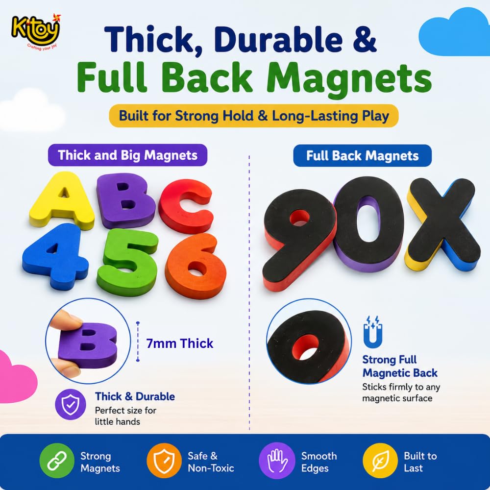 KITOY Alphabet and Number Magnets - 36 Total Magnets | 26 Upper Case Alphabet and 10 Number Fridge Magnets | Colorful ABC Educational Toy Set Preschool Learning Spelling & Counting 2