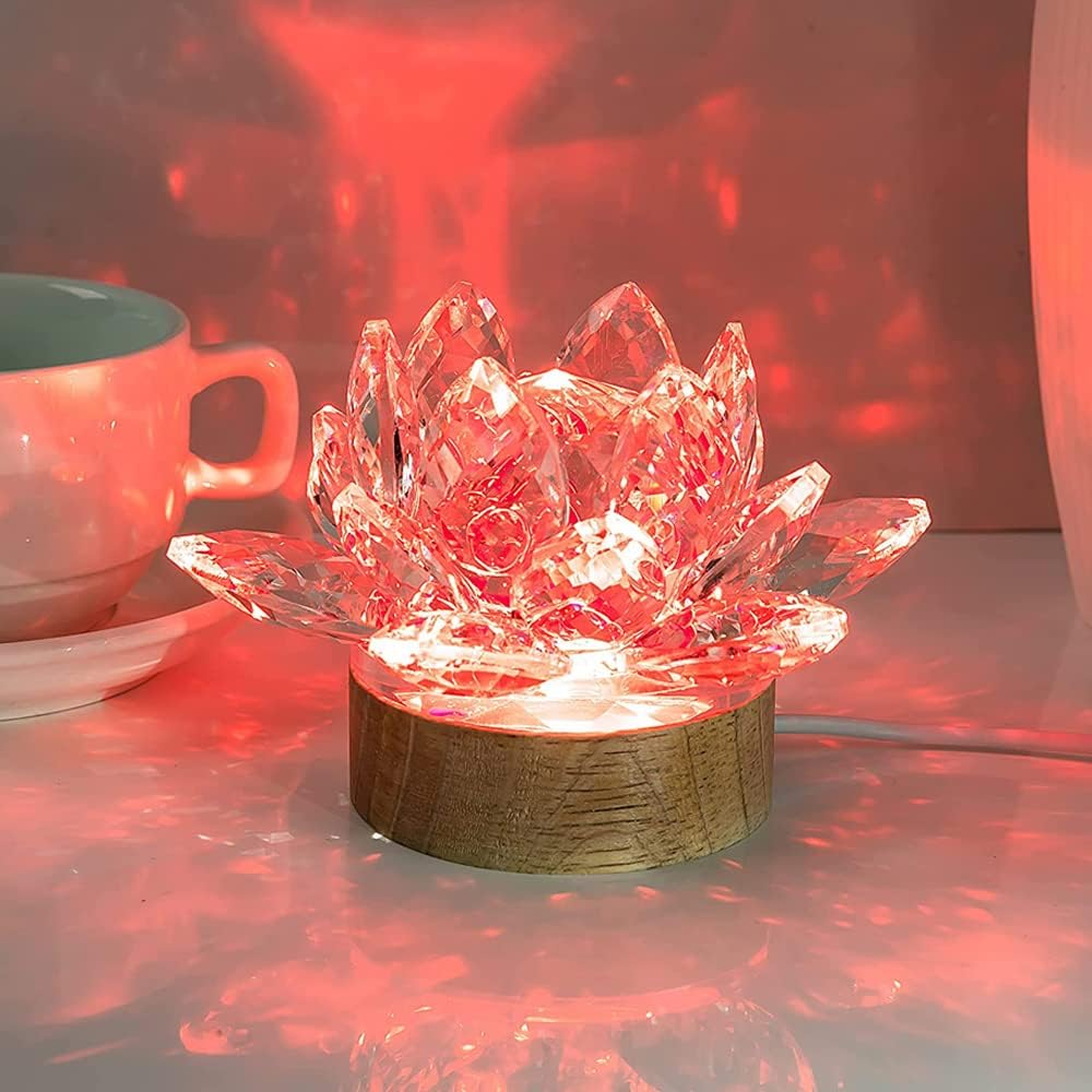 Clear Crystal Lotus, Sparkle Crystal Flower with Gift Box, Hue Reflection, Glittering, Peace, Purity, Good Fortune,Wisdom,Feng Shui Ornaments,Home Decor,Party,Photography (4.7"/12cm, Pink) - Image 9