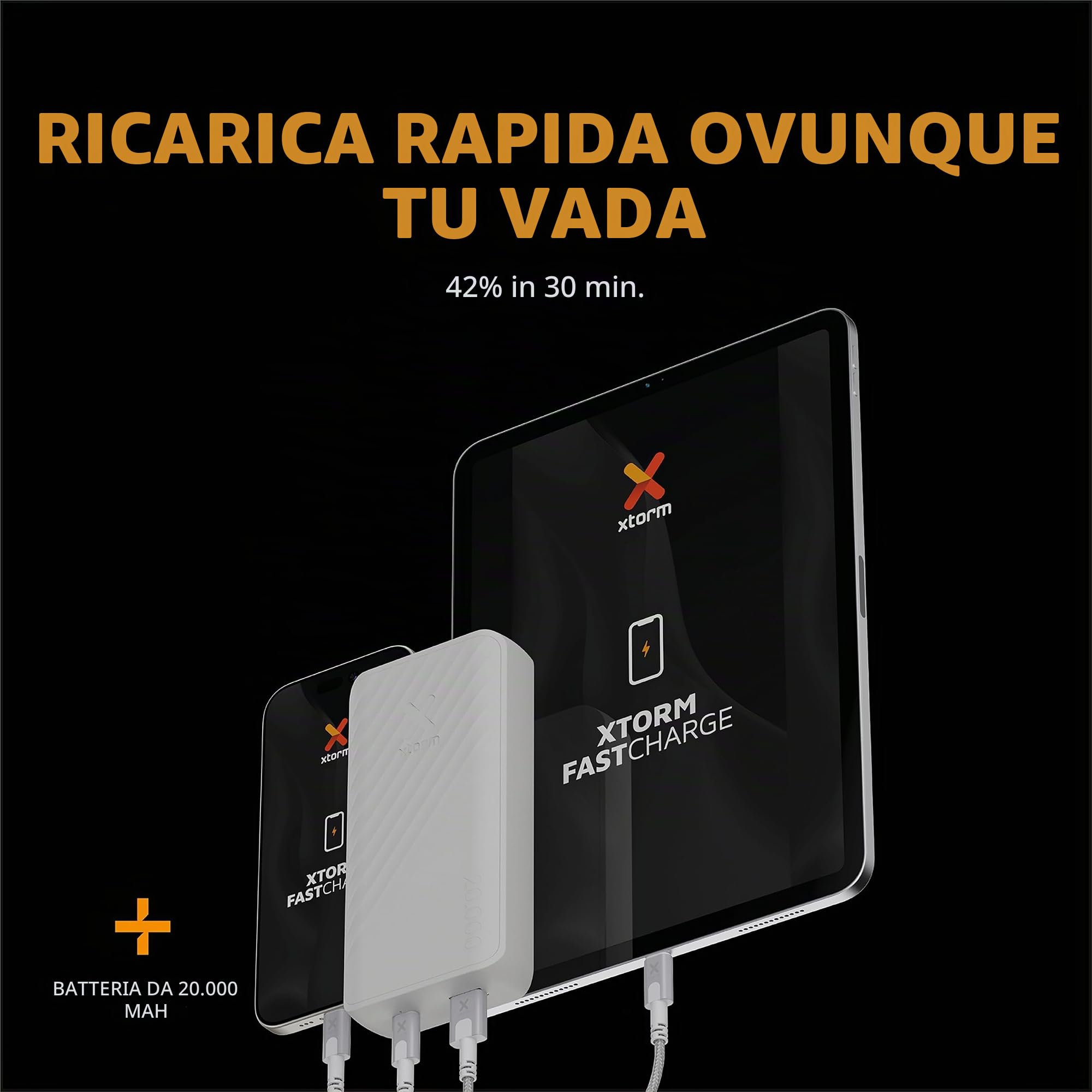 Xtorm power bank, 20.000mAh, 15W, porte USB-C e USB-A, fast charge, bianco | Adatto per Smartphone, tablet, auricolari e dispositivi compatibili, compatta, funzione pass-through, plastica 100% riciclata