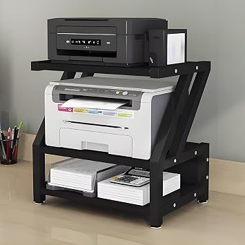 YVYKFZD Desktop Printer Stand, 3 Tiers Printer Table, Compact Printers Shelf, Heavy Duty Printers Rack Storage Shelf, for Office Home ClassroomBlack Frame+Black,45x25x42.5cm
