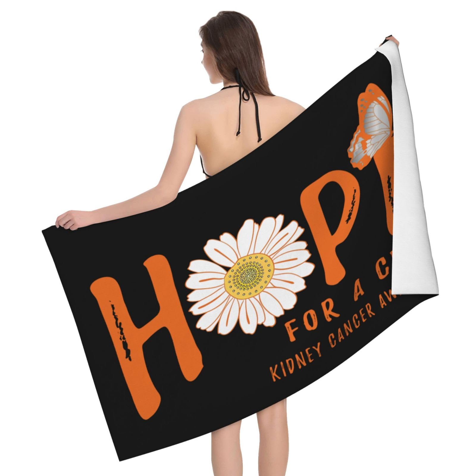 HLBSDM Microfiber Hope for A Cure Kidney Cancer Awareness Flower Beach Towel Quick Dry Soft Sand Free Beach Towels for Pool Swim Beach Lightweight Thin Towels