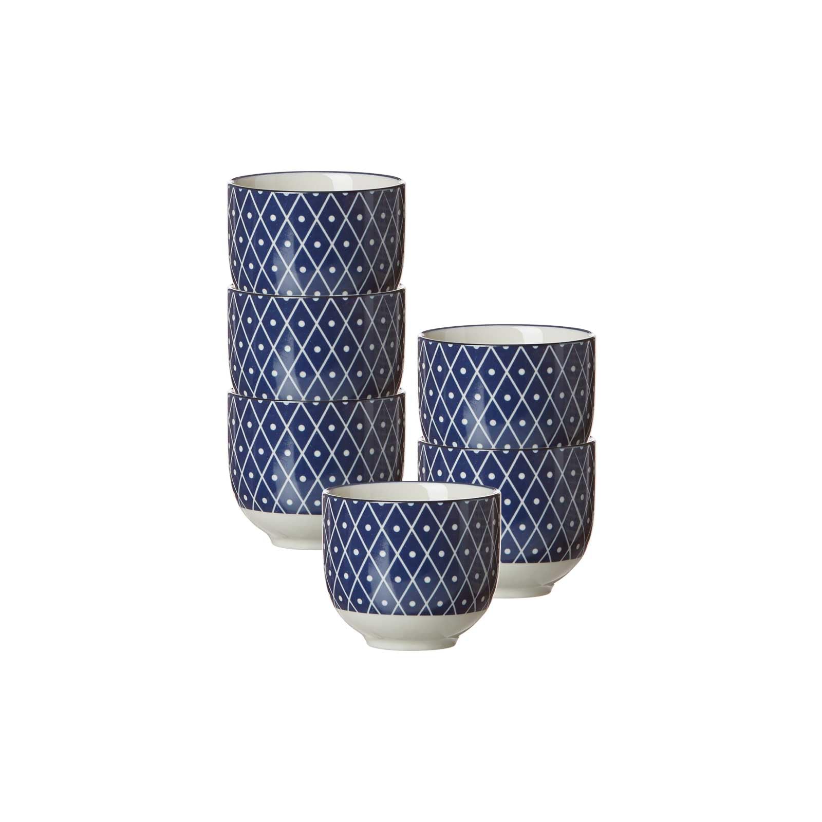 Ritzenhoff & Breker Teebecher-Set Royal Reiko 6-teilig, 150 ml, Kleine Becher für Heißgetränke aus Porzellan, Orientalisches Dekor, Spülmaschinenfest & Mikrowellengeeignet, Blau-Weiß