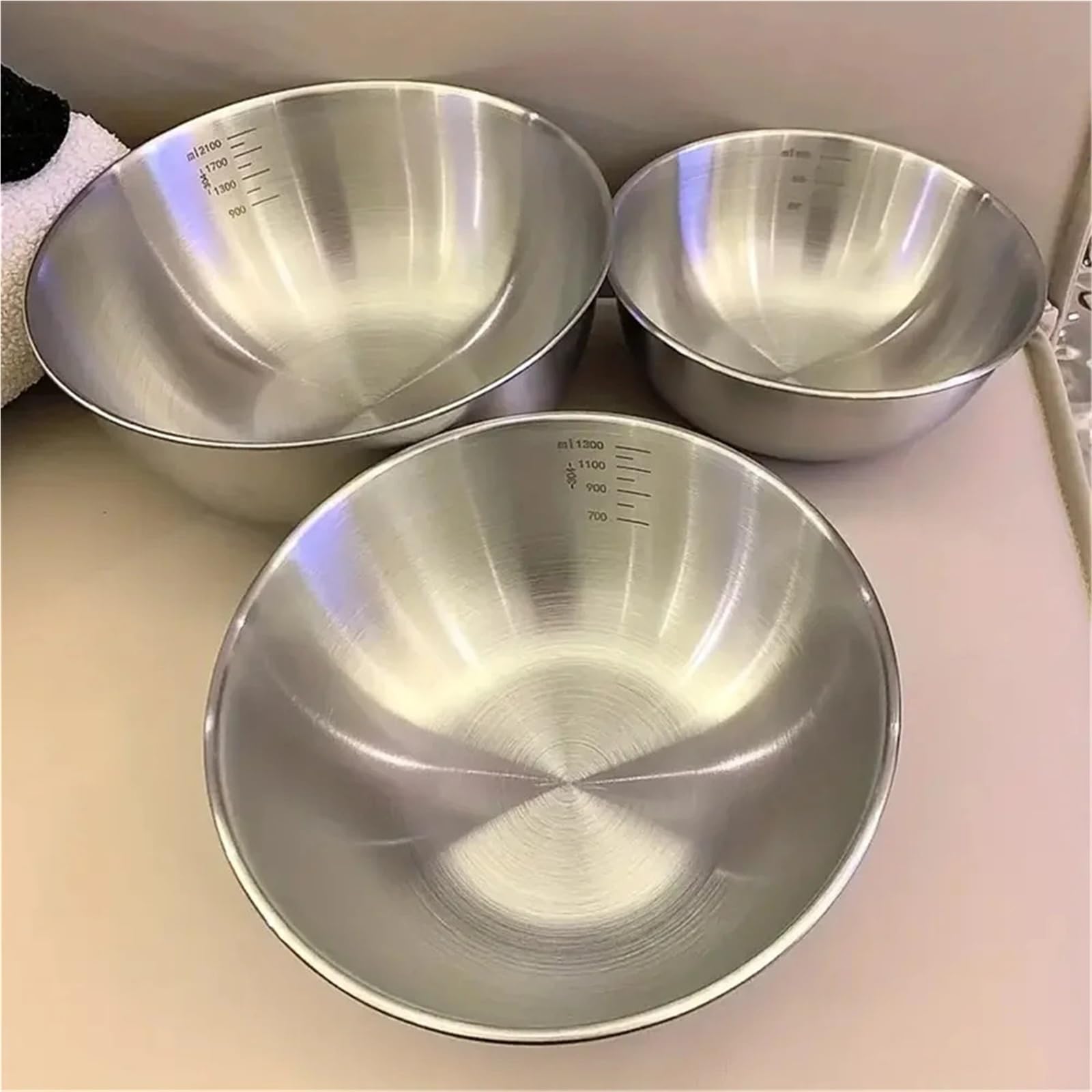 Tazón Para Mezclar Juego de tazones for mezclar acero inoxidable | 1-3 piezas con báscula de gran capacidad for cocinar, hornear y almacenar alimentos(L 1pc)