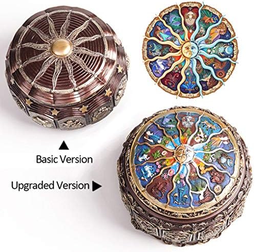 Amperer Vintage Music Box with Constellations Rotating Goddess LED Lights Twinkling Resin Carved Mechanism Musical Box with Sankyo 18-Note Wind Up Signs of The Zodiac Gift for Birthday (Upgraded)