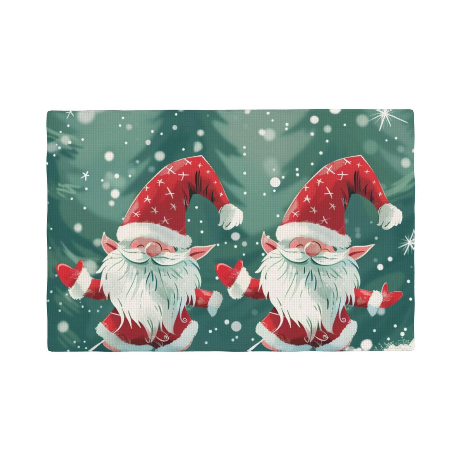 Xmas Funny Gnome Print Placemats Set, Heat Resistant Washable Placemat 12x18in Table Mats for Party Kitchen Dining Table Decoration Indoor Outdoor, Six Piece