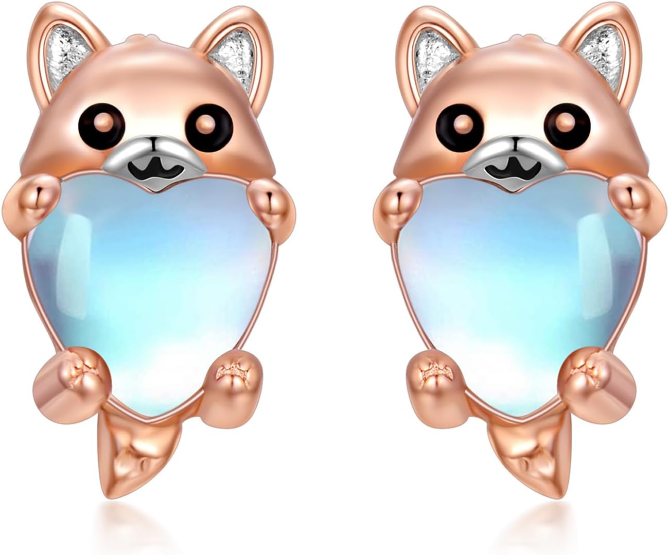 Moonstone Animal Earring 925 Sterling Silver Highland Cow/Fox/Raccoon/Black Cat/Butterfly Earrings Birthday Christmas Jewelry Gift for Women Animal Lovers