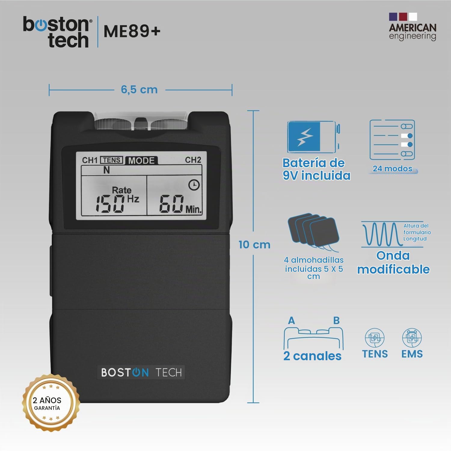 Boston Tech 89+ - Boston tech me-89 plus - electroestimulador muscular digital tens, color negro