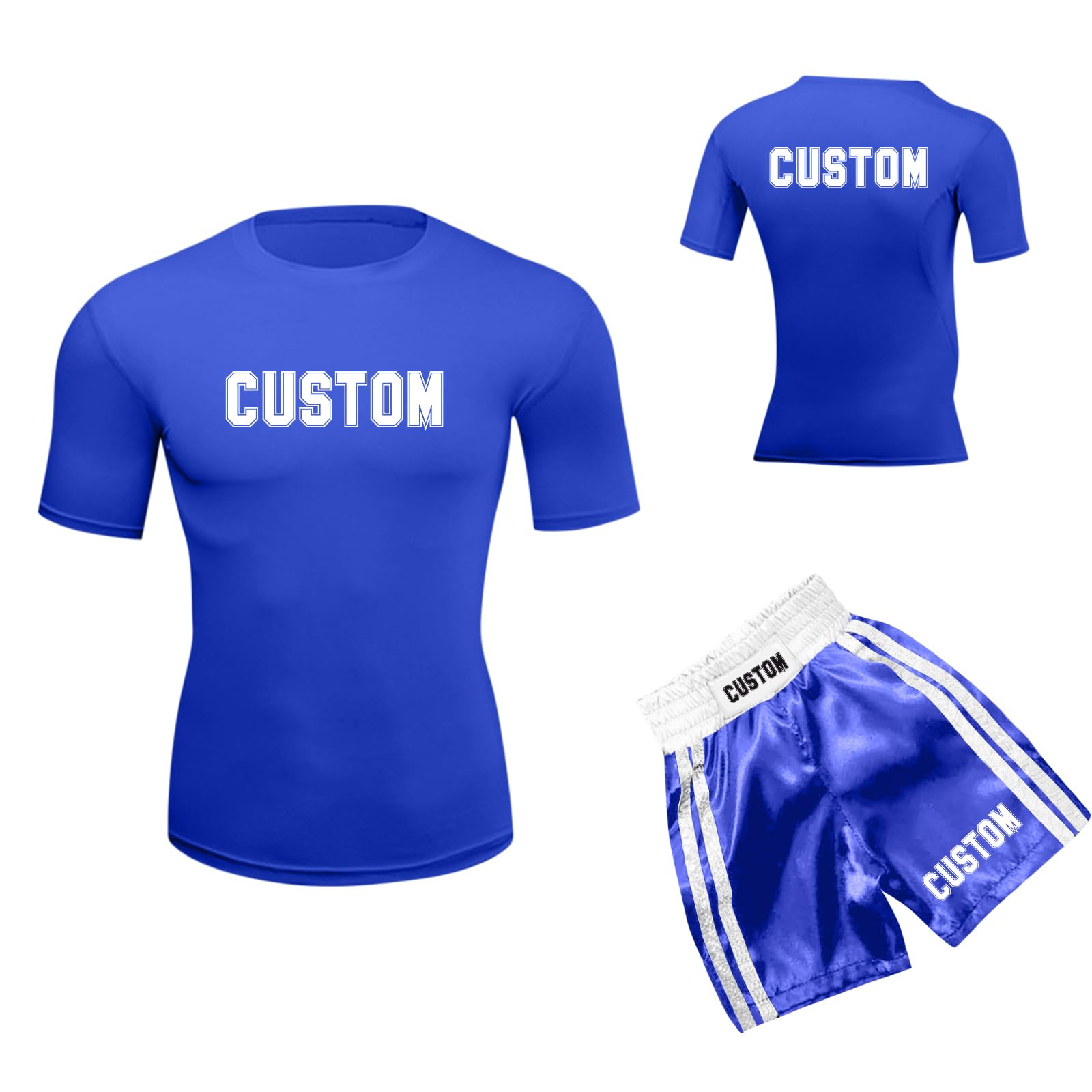 Personalised Boxing Suit Set Custom Short-Sleeve Top Fight Shorts for Men/Women Training Halloween Costume Birthday Gift 6 Colours Name/Pattern Customisable (S-4XL) — image 1