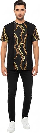 VERSACE JEANS COUTURE Black/Gold Mens Baroque Chain Print T-Shirt-XL