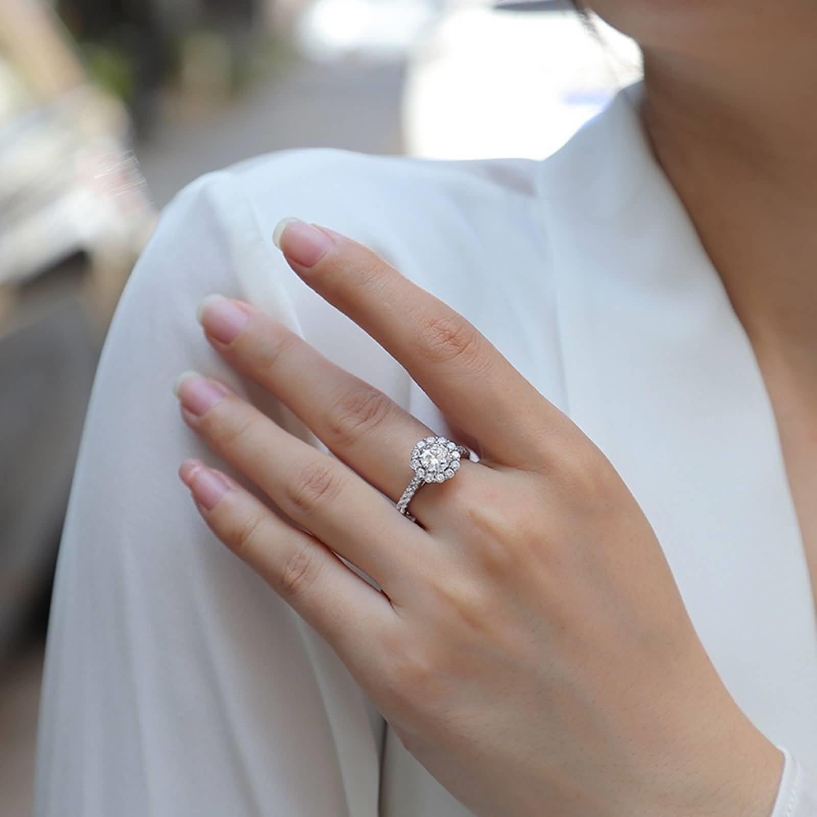 Anillo para mujer, oro 1 ct, moissanite, anillo de boda, oro blanco, halo, anillo de compromiso, oro auténtico para mujer