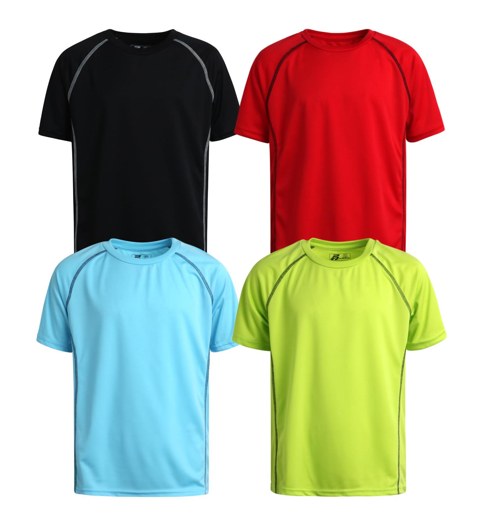 Pro Athlete Camiseta deportiva para niño, paquete de 4 unidades, ligera, de secado rápido, de manga corta, para niños (tallas: 8-20)