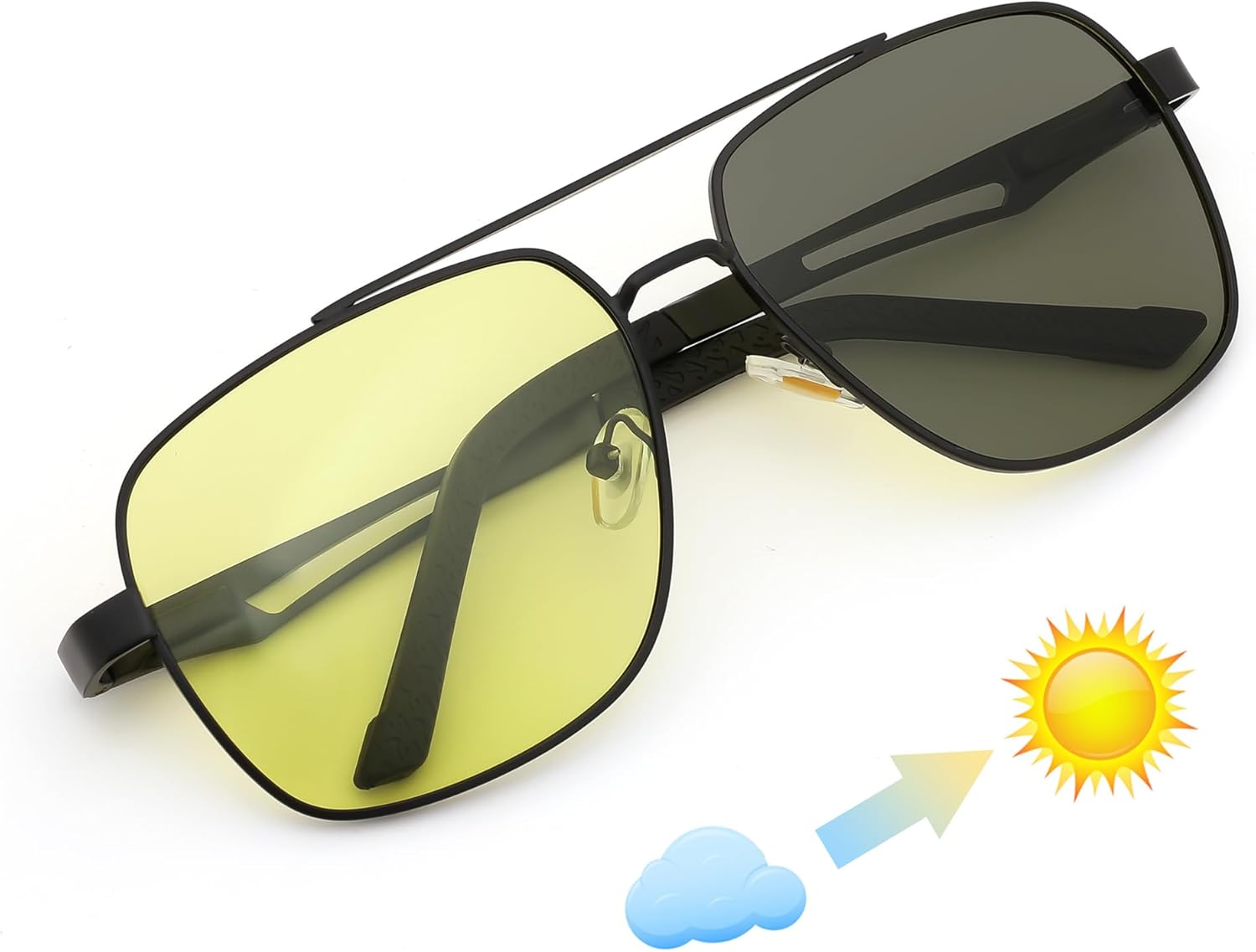 FEISEDY Polarized Aviator Photochromic Sunglasses Men Women for Day and Night Driving Metal Frame B0172