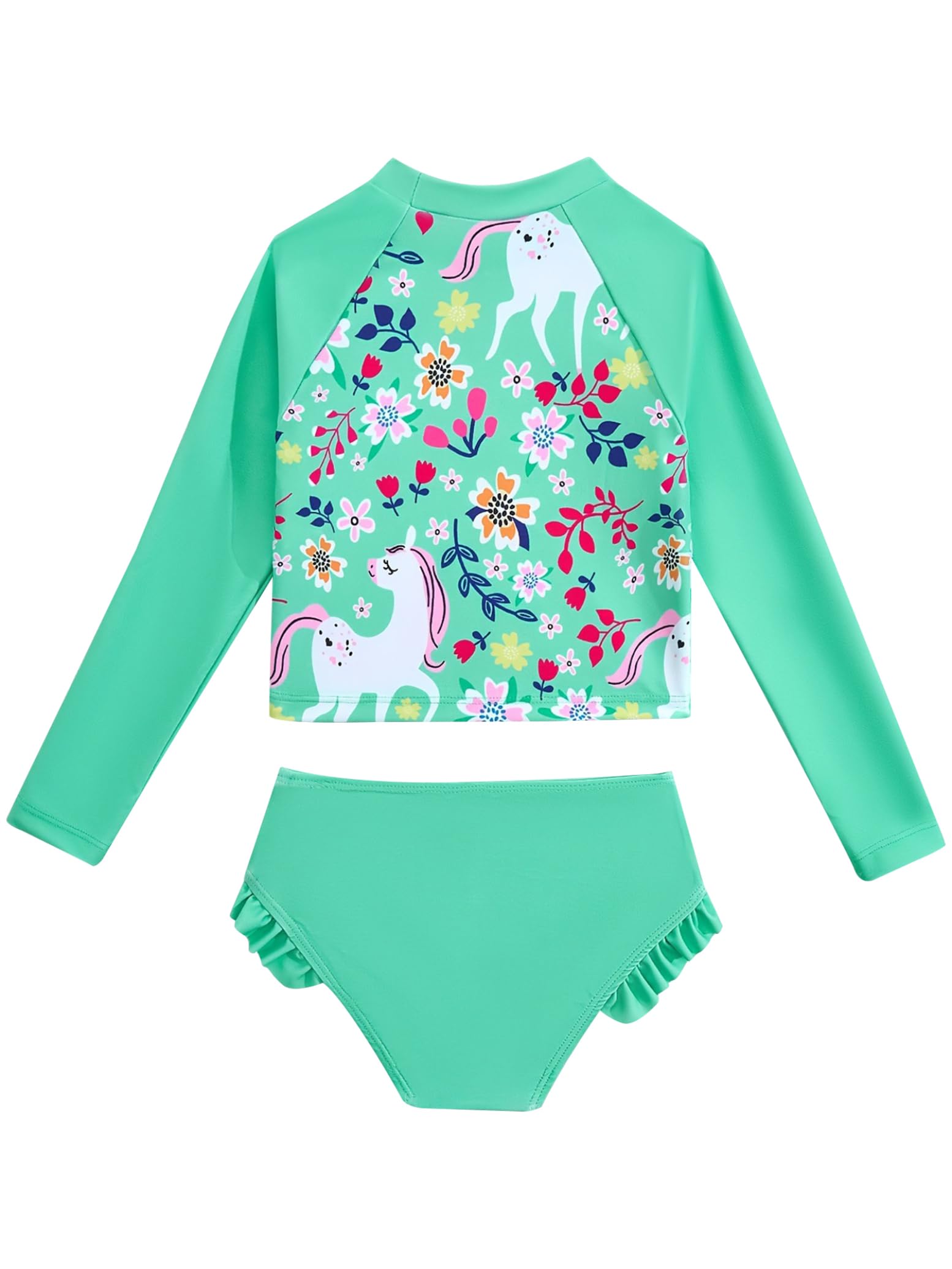 Yihuimin Kids Girls 2-Piece Hot Spring Beach Swimsuit Horse Floral Print Bathing Suit Sun Protection Swimwear Light Green 7-8 Years