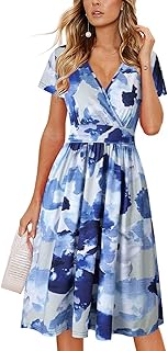Women's Summer Short Sleeve V-Neck Floral Short Party Dress with Pockets - Buy now