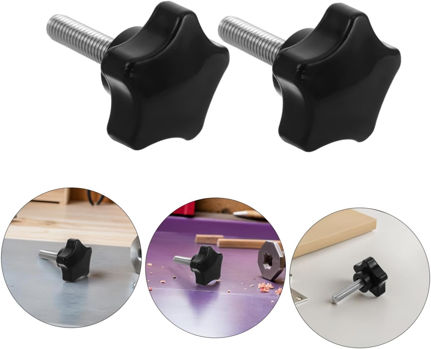 6pcs Star Knobs with M8x30mm Threaded Studs, Abs Plastic and Stainless Steel Hand Tightening Handles, Insulation Properties to Minimize Static Risk, for Woodworking Jigs