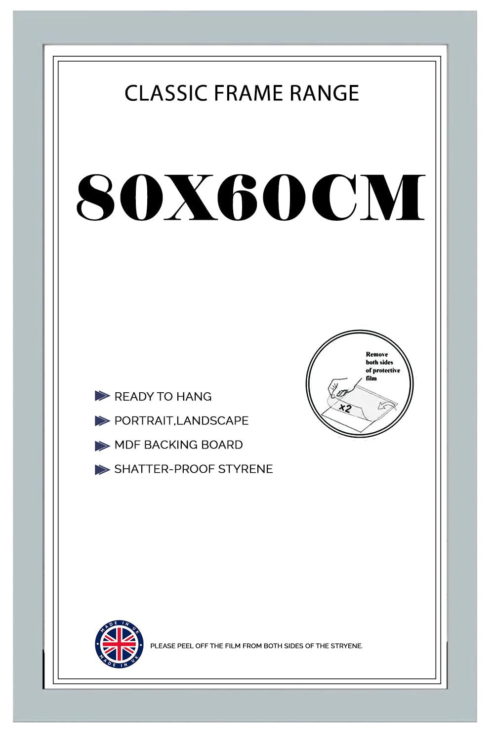 Poster frame 80x60cm, Crystal Clear HD Front Light Grey Picture frame 60x80, Jigsaw Puzzle Horizontally or Vertically