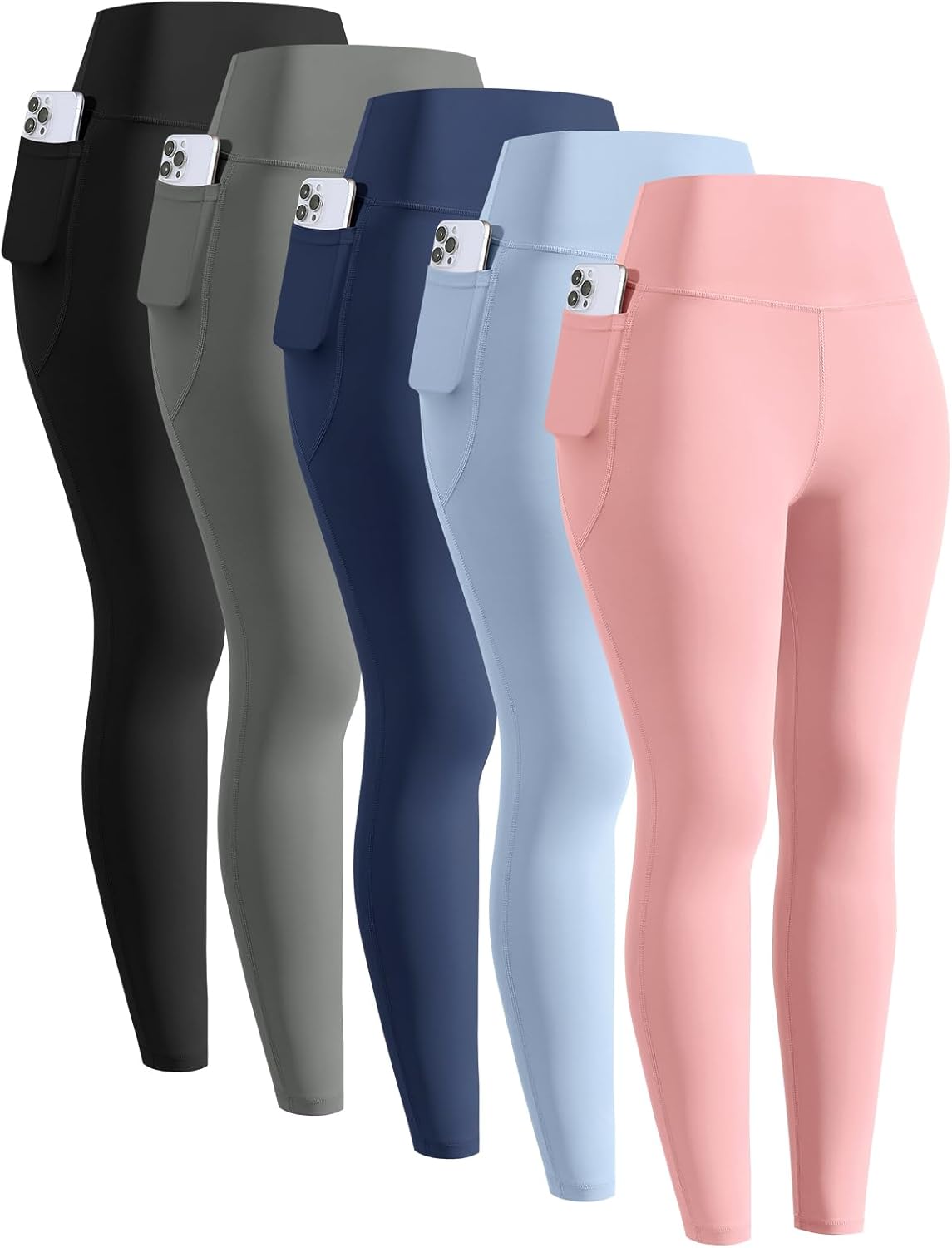 5 Pack Girls' Athletic Leggings, High Waist Leggings for Girls with Pockets, Kids Workout Yoga Pants for Athletic